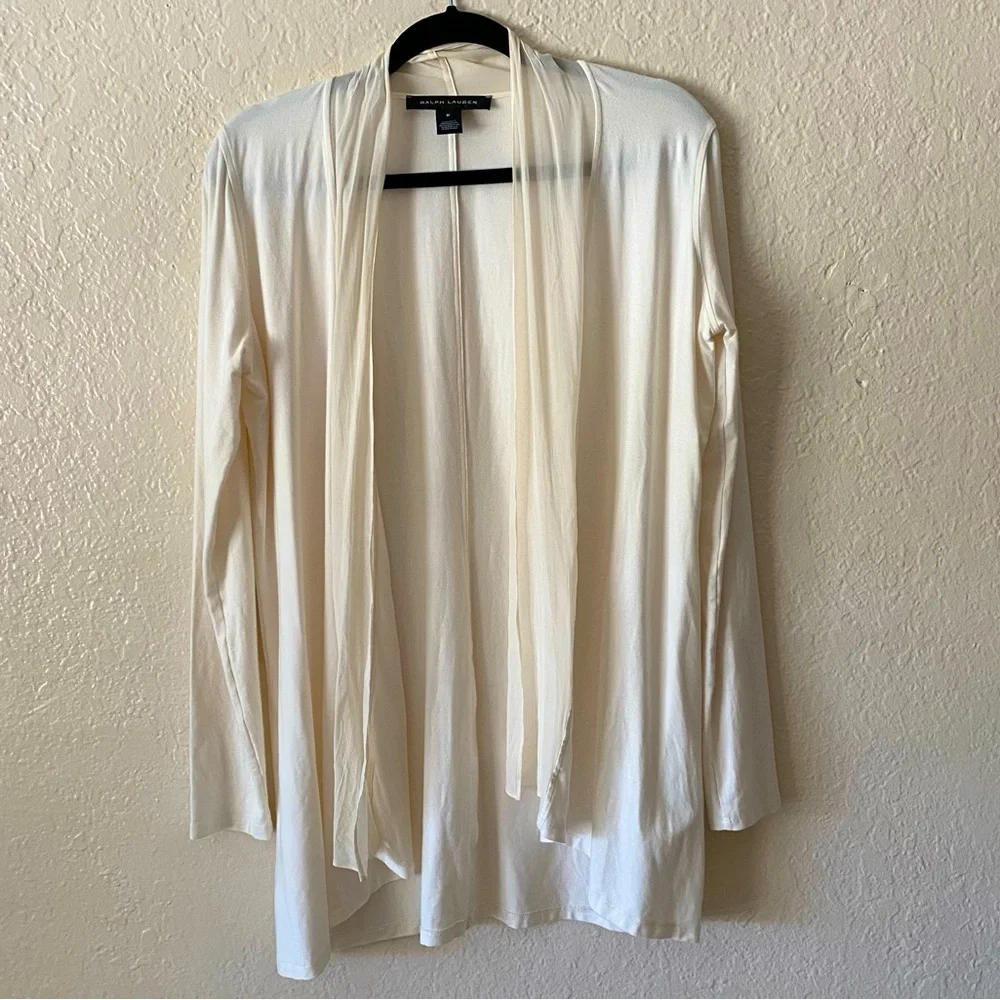 Ralph Lauren Black Label Ivory Open Front Cardigan Size M Cream Elegant Classy